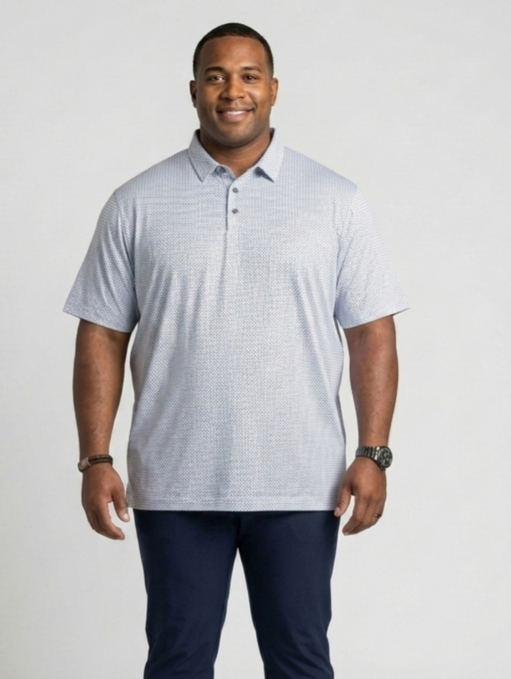 Roundtree & Yorke Men's Performance Polo Micro Pattern Blue Short Sleeve 3XL